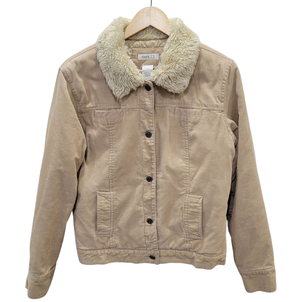 Roots 73 Corduroy Sherpa Collar Trucker Jacket Tan Quilted Lined Barn Women’s L - Picture 4 of 16